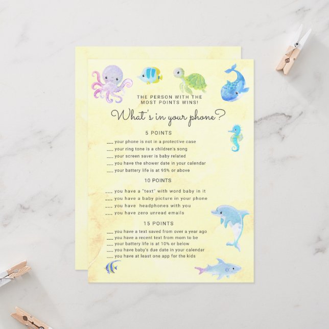Cute Under Sea Baby Shower Phone Game Card (Anverso/Reverso In Situ)