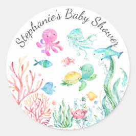 Cute Under the Sea Baby Shower Favor Pegatina