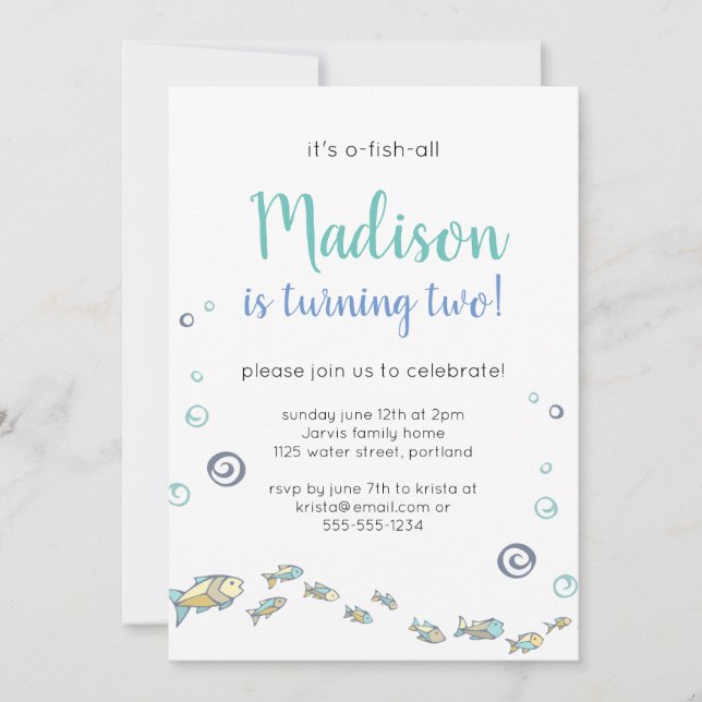 Cute Under the Sea Fish Childs Invitación al cumpl (Anverso)