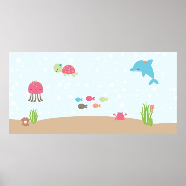 Cute under the Sea, poster de arte mural infantil (Frente)