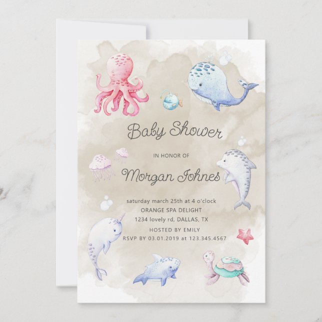 Cute Under the Sea Watercolor Baby Shower (Anverso)