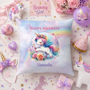 Cute Unicorn Día Mágico Almohada Cumpleaños Niña D