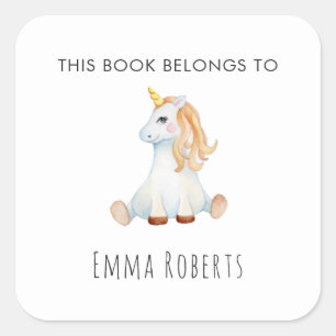 Cute Unicorn 'Este Libro Pertenece' Etiqueta para 