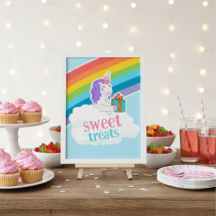 Cute Unicorn Rainbow Sweet Treats Póster de Cumple