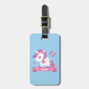 Cute unicornio con etiqueta de equipaje personaliz