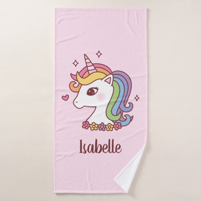 Cute Unicornio con Melena de Arcoíris Personalizad (Toalla de baño)