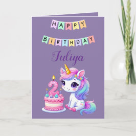 Cute unicornio foto de la familia púrpura tarjeta 