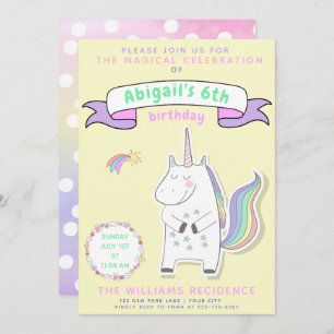 Cute unicornio   Invitación a la fiesta de cumplea
