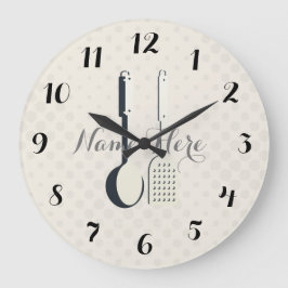 Cute Utensilios puntos Añadir nombre Cocina reloj