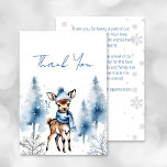 Cute venado Winter boys baby ducha tarjeta de agra<br><div class="desc">Oh ciervo un pequeño dólar está casi aquí chicos con temática invernal ducha bebé tarjeta de agradecimiento,  agua linda ciervo bebé usando gorra de invierno y bufanda de pinos nevados para la ducha de bebé con temática invernal tarjeta de agradecimiento</div>
