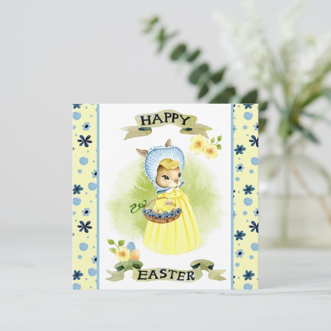 Cute vieja tarjeta de conejito de Pascua (Anverso de pie)