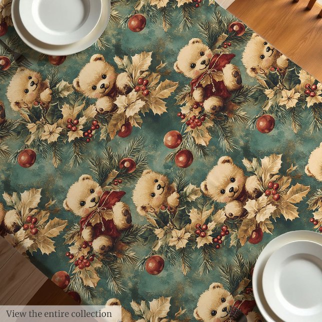 Cute vintage Christmas teddy bears manteles (Cute vintage Christmas teddy bears tablecloth)