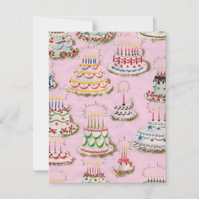 Cute Vintage Happy Birday Cakes Card (Anverso)