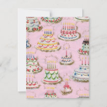Cute Vintage Happy Birday Cakes Card