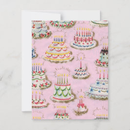 Cute Vintage Happy Birday Cakes Card