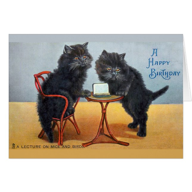 Cute Vintage Happy Birday Cat (Anverso (Horizontal))