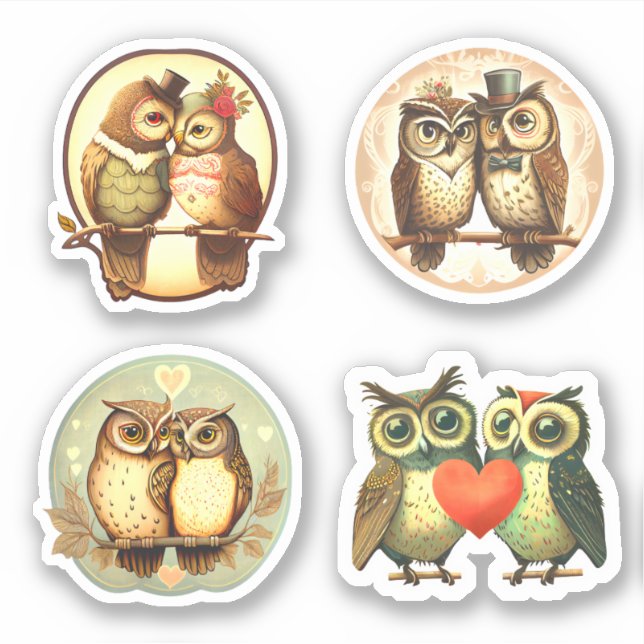 CUTE VINTAGE LOVE OWL PEGATINAS (Anverso)