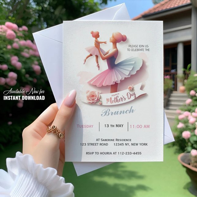 Cute Watercolor Ballerina Mamá, Brunch Invitación (Subido por el creador)