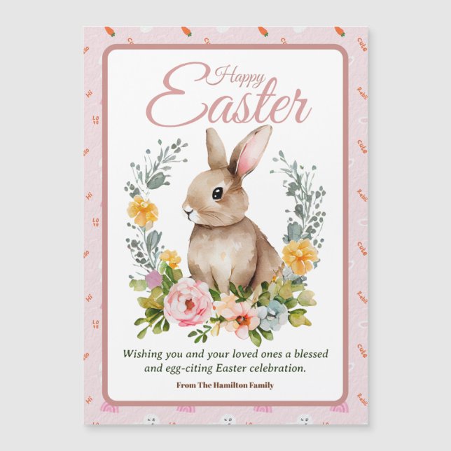 Cute Watercolor Bunny Floral Wreath Easter (Anverso)