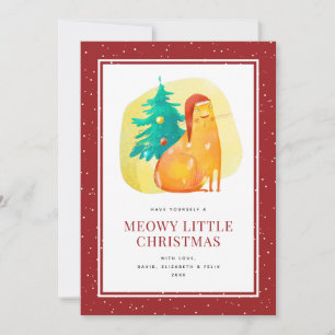 Cute Watercolor Cat Red Meowy Tarjeta de Navidades