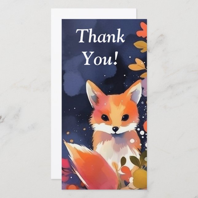 Cute Watercolor Fox Gracias Tarjeta (Anverso / Reverso)