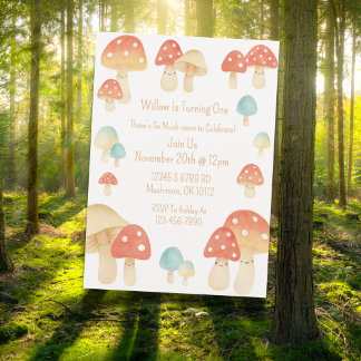 Cute Watercolor Mushroom Niños Invitación al cumpl
