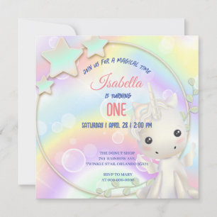 Cute Watercolor pastel Unicornios Aniversario del 