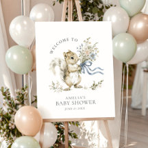Cute Watercolor Squirrel Baby Shower Welcome Sign