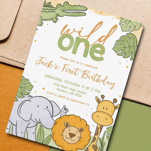 Cute Watercolor Wild One First Birday Invitación