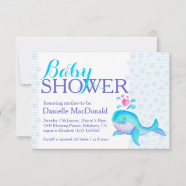 Cute Whale arte baby ducha aqua invitación púrpura