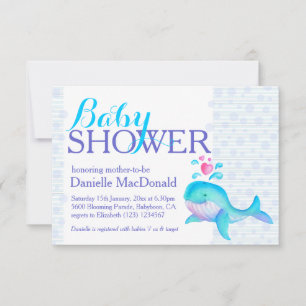Cute Whale arte baby ducha aqua invitación púrpura