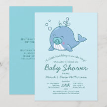 Cute Whale Baby Shower Kawaii Invitación Boy Azul