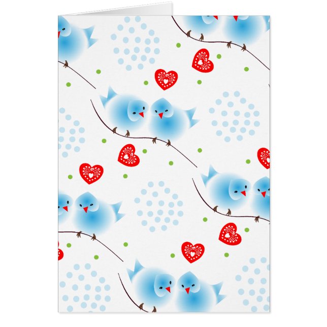 Cute Whimsical Fluffy Blue Love Birds Red Hearts (Frente)