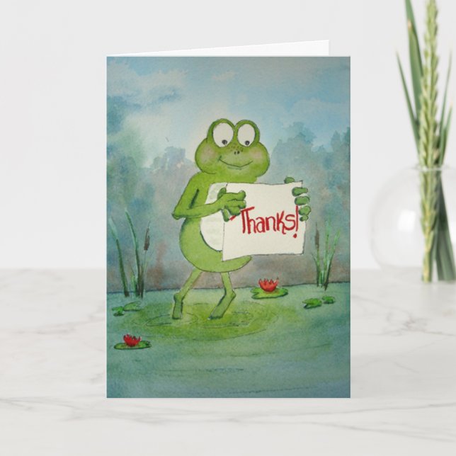 Cute Whimsical Frog 'Gracias' Tarjeta de saludo de (Anverso)