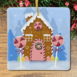 Cute Whimsical Gingerbread House Ornamento Azul