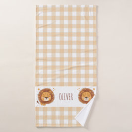 Cute Whimsical Lion Gingham Nombre Birth