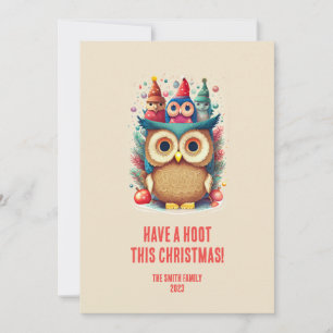 Cute Whimsical Owl Family Navidad Card