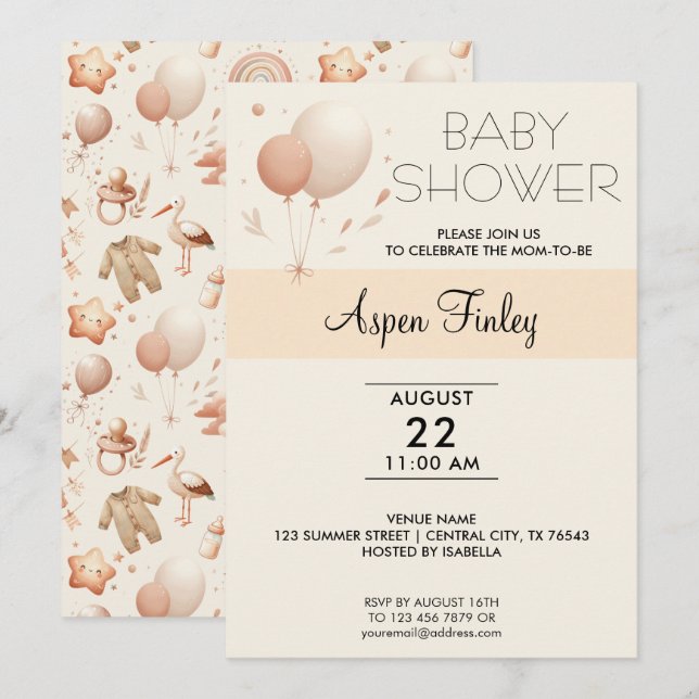 Cute Whimsy Baby Shower - Invitación a globos (Anverso / Reverso)