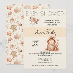 Cute Whimsy Baby Shower - Invitación Rosa