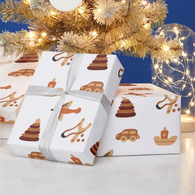 Cute White Kids Toy Car Plano Bote Papel de envolv (Vacaciones)