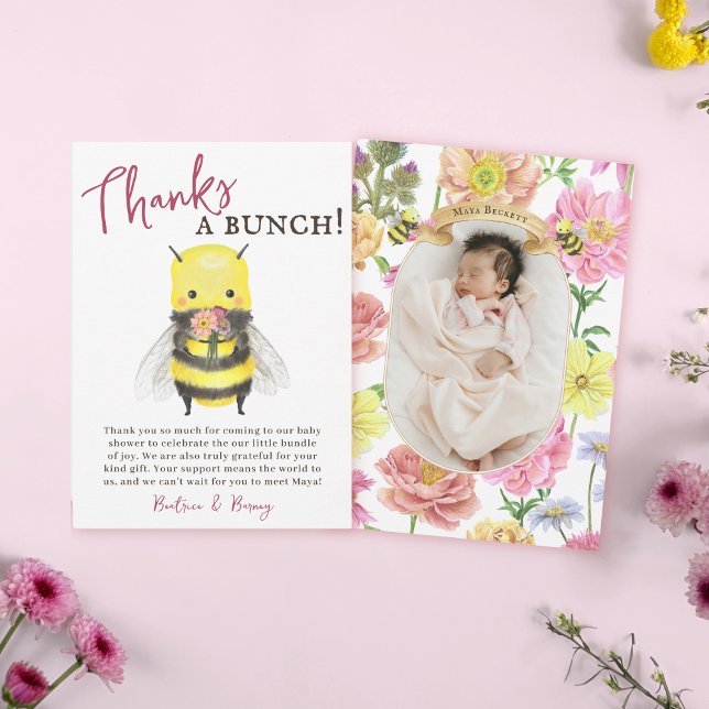 Cute Wildflower y Bee Baby Shower Tarjeta de agrad (Subido por el creador)