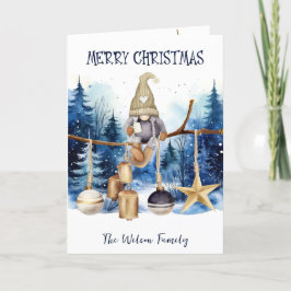 Cute Winter Lady Gnome Blue Forest Feliz Navidad