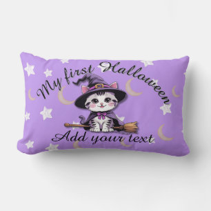 Cute Witch Kitten – Cojín Lumbar de Halloween Past