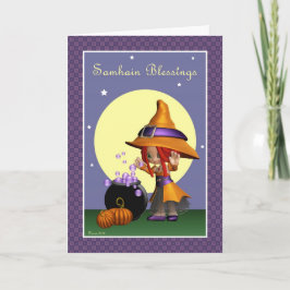 Cute Witch Samhain Blessing Tarjeta de saludo