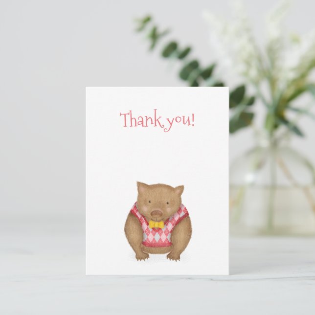 Cute wombat gracias postal (Anverso de pie)