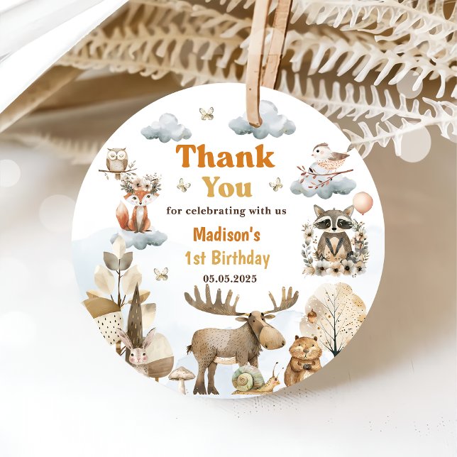 Cute Woodland Animals 1er cumpleaños etiqueta de f (Subido por el creador)