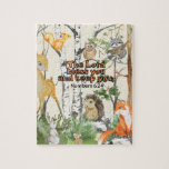 Cute Woodland Animals Scripting Jigsaw Puzzle<br><div class="desc">Rompecabezas con bendición de las escrituras "El Señor te bendice y te guarda" y lindas acuarelas animales de los bosques. Regalo cristiano para un niño en cualquier ocasión.</div>