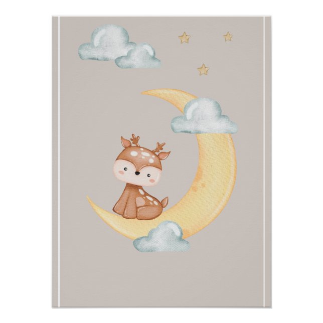 Cute Woodland Deer Moon Poster for Children (Anverso)