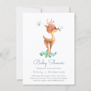 Cute Woodland Deer Watercolo Baby Shower Incl Env.