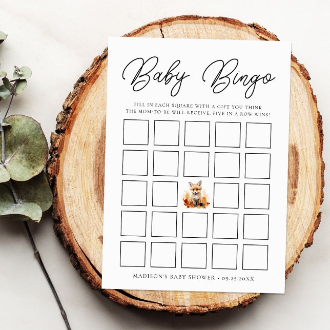 Cute Woodland Fox Baby Shower Bingo Card (Subido por el creador)